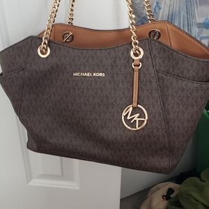 Michael Kors Dark Brown Tote with Gold Accents